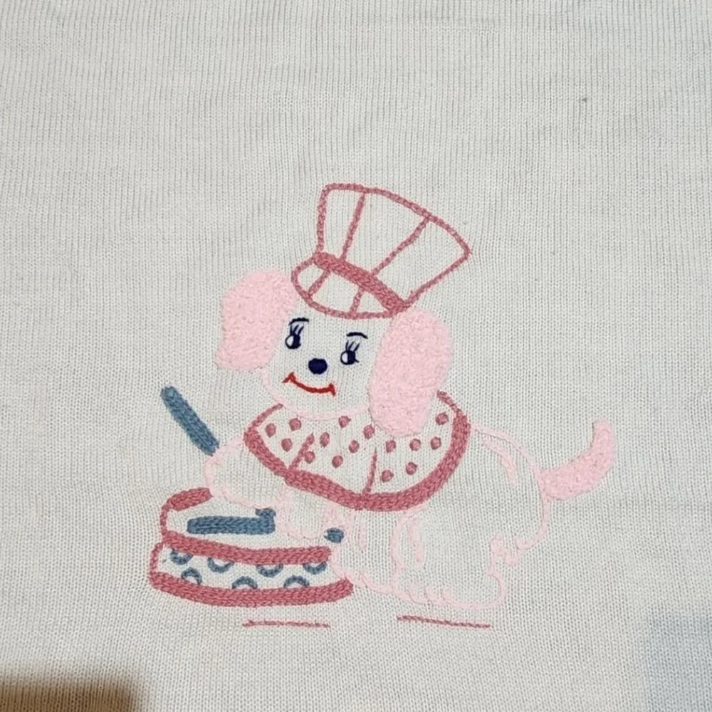 Vintage Nan-Knits by Nannette Baby Blanket Embroidered Poodle Chef Pink 04301